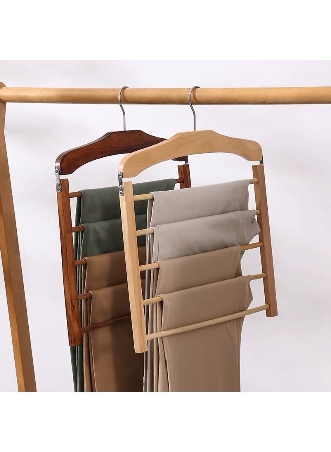 علاقة ملابس خشبية بأربعة أرفف للسراويل - منظم خزانة ملابس للجينز والسراويل والأوشحة والأحزمة، يحافظ على الملابس خالية من التجاعيد ومرتبة، مثالي للمساحات الصغيرة - Image 2